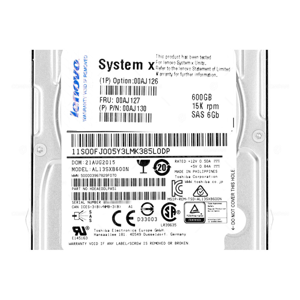00AJ127 LENOVO HDD 600GB 15K SAS 6G 2.5" SFF